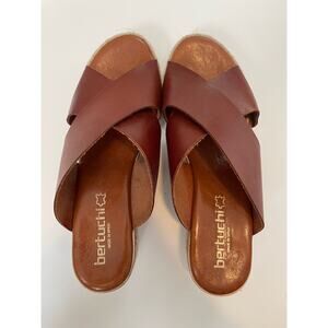 Bertuchi Size 41 (Approx US 10) Slip On Brown Leather Slide Sandals Wedge